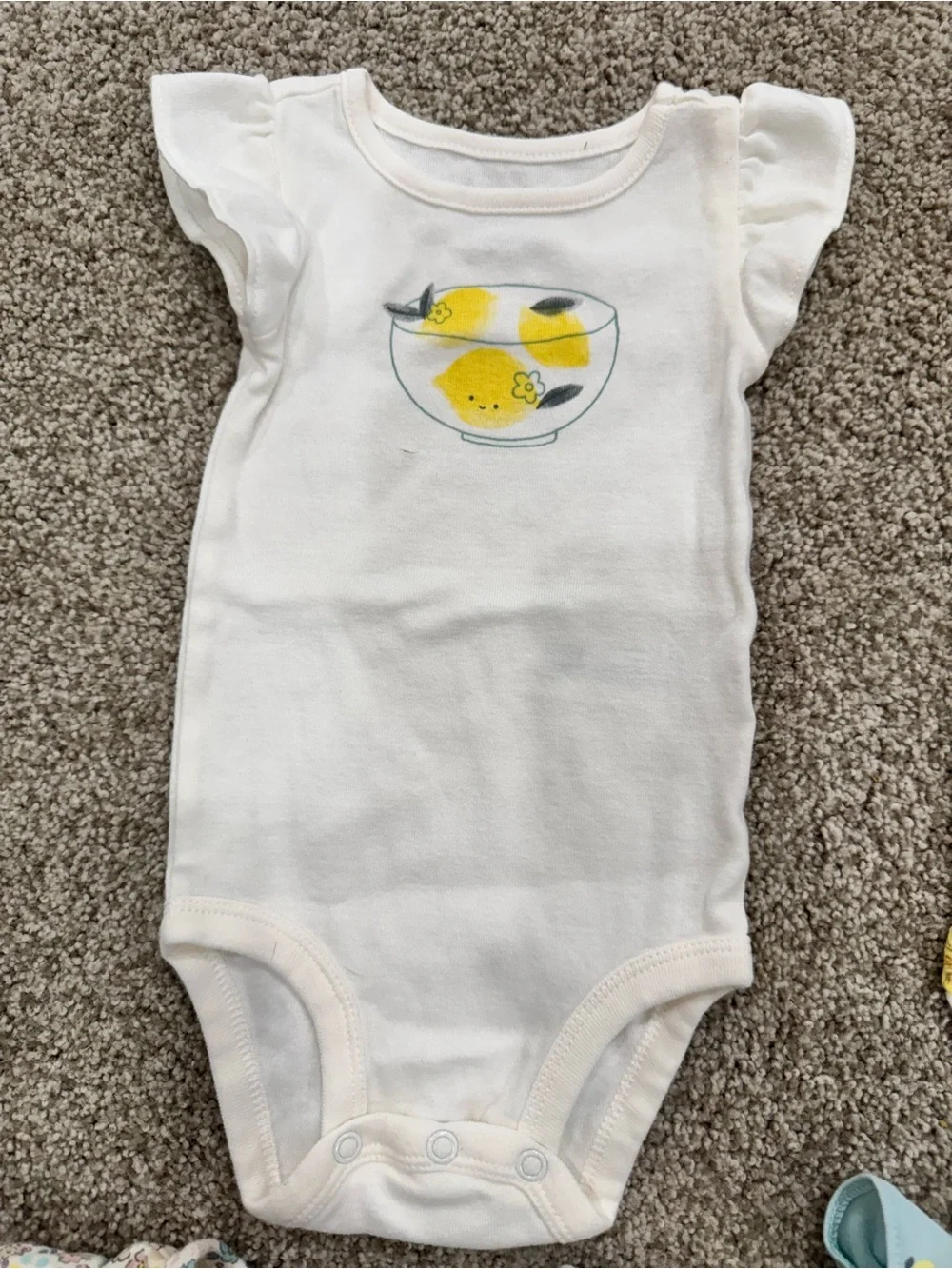 Carter's Yellow, White, Blue, Brown Floral & Lemon One-Piece Bodysuit Bundle